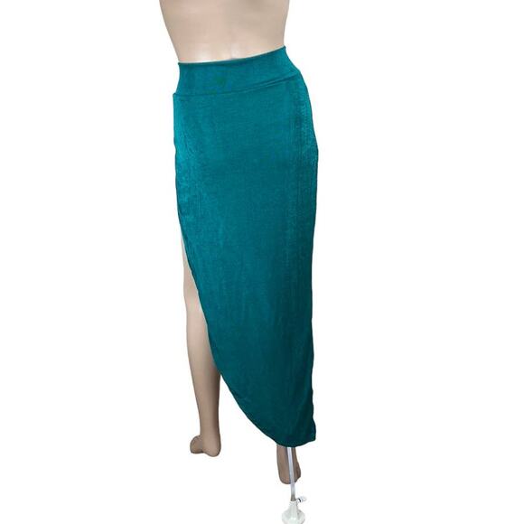 New Women's Emerald Green Split Side Stretchy Midi Skirt Size S - Picture 5 of 6